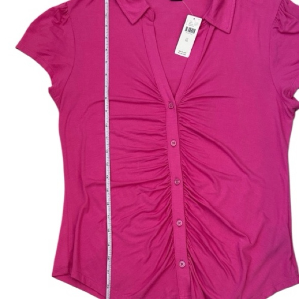 NWT From Anthropologie- XL Sanctuary Dream Vibrant Pink Ruched Button up top - Picture 8 of 12